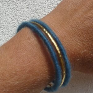 Bracelet cachemire bleu et inox doré