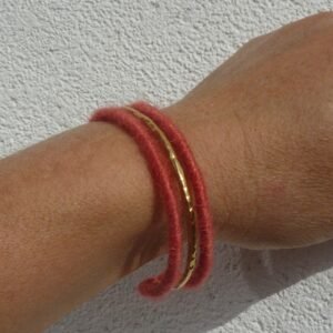 Bracelet cachemire rouge et inox doré