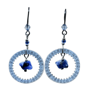 Boucles perles de verres et morceaux de montre - Cadrans et perles bleus